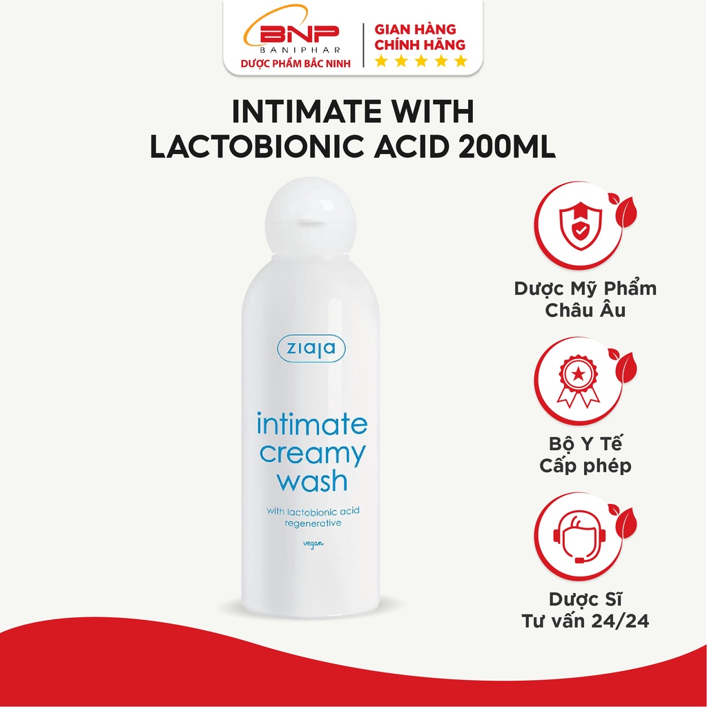 Dung dịch vệ sinh phụ nữ Intimate Ziaja bổ sung Lactobionic Acid ngăn ngừa lão hóa, gia tăng độ đàn hồi 200ml