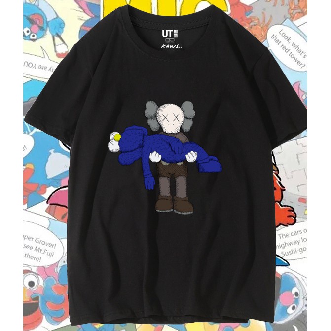 UNIQLO Áo thun cotton ngắn tay dáng rộng họa tiết hoạt hình Sesame Street cá tính cho nam nữ