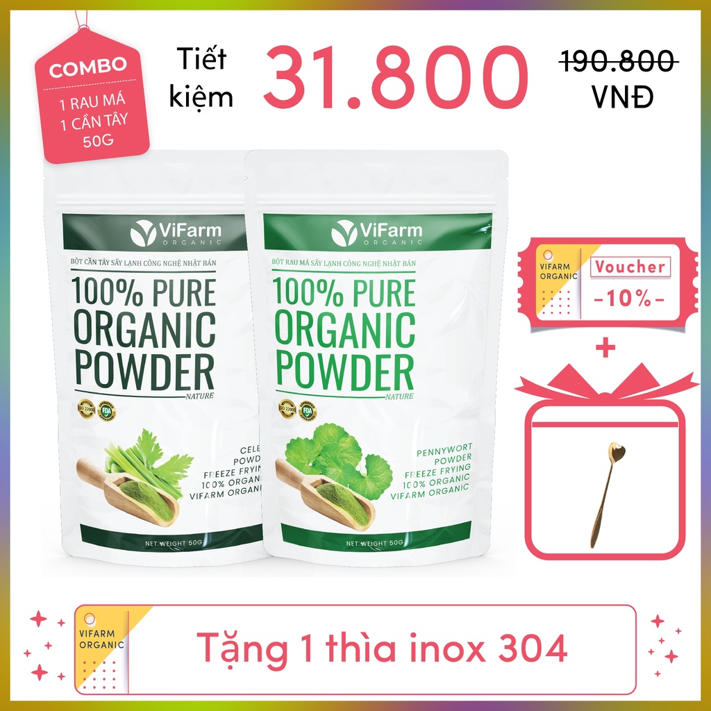 Bột Rau Má Nguyên Chất ViFarm 50Gram Organic 100%, Bột Rau Má Sấy Lạnh,Thanh Nhiệt