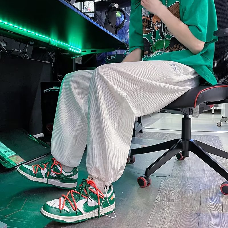 Quần Dài Thể Thao Dáng Rộng Thoải Mái Màu Xanh Dương Phối Dây Rút Size M-3XL Thời Trang Mùa Hè Cho Nam