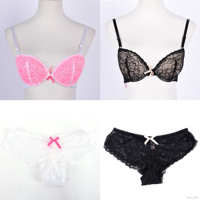 Set áo ngực có đệm nâng ngực + quần lót ren đính nơ quyến rũ cho nữ