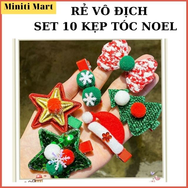 [RẺ VÔ ĐỊCH]Set 10 Kẹp Tóc Quà Noel, Giáng Sinh Xinh Xắn Cho Bé Gái