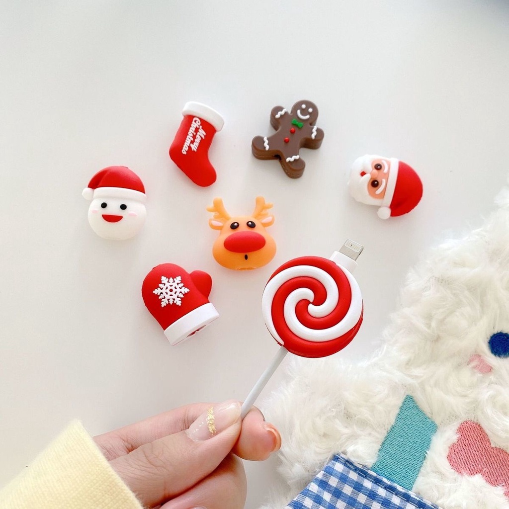 Phụ kiện bảo vệ dây cáp sạc chống đâm thủng hình hoạt hình giáng Sinh độc đáo