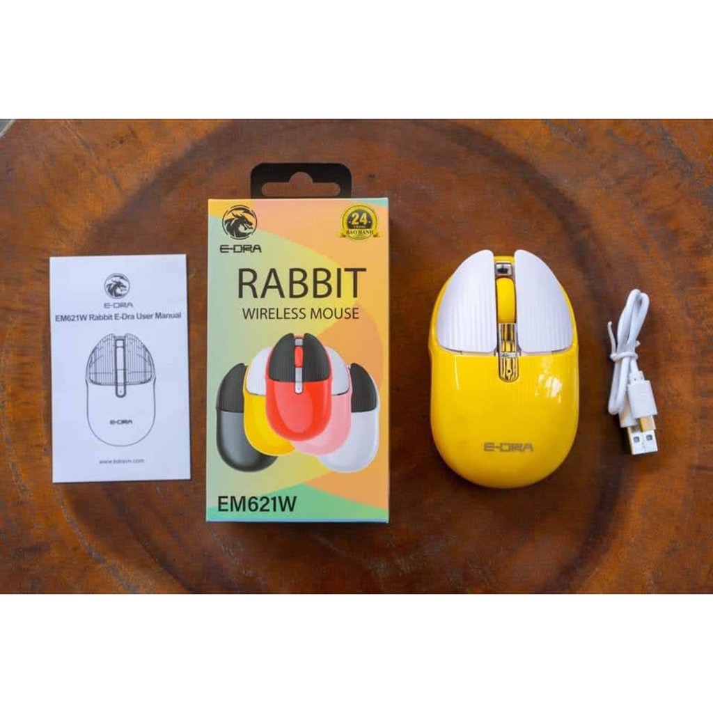 Chuột Không Dây Siêu Cute E-DRA EM621W RABBIT - Chuột Im lặng, Pin Sạc - Bảo hành 12 tháng - Cam kết lỗi 1 đổi 1