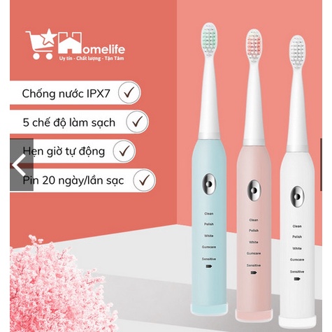 Bàn Chải Đánh Răng Điện 3 Đầu Thay Thế ELECTRIC TOOTHBRUSH, Làm Sạch Sâu, Giúp Răng Trắng Sáng Bảo Hành 12th