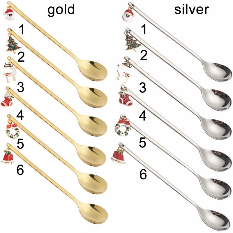 1 Muỗng Cà Phê Bằng Thép Không Gỉ Với Tay Cầm Dài Theo Phong Cách Giáng Sinh