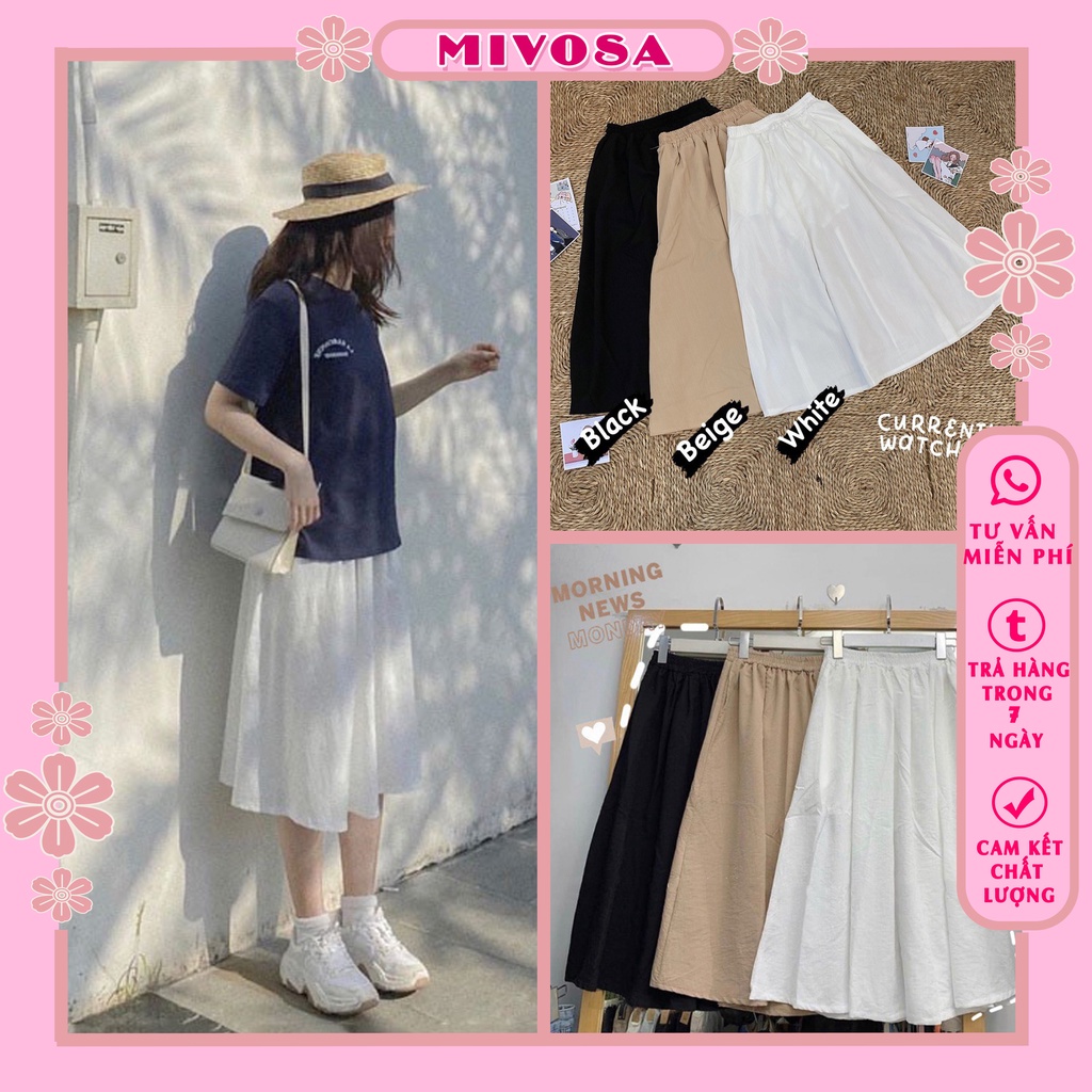 Chân váy đũi học sinh unisex chân váy xòe dáng dài ulzzang nữ MIVOSA CV014