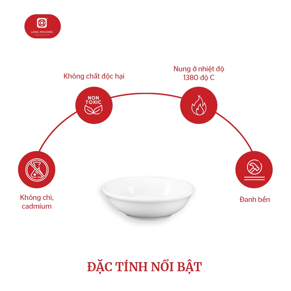 Đĩa hến sứ Long Phương - Đựng gia vị và nước chấm bằng sứ cao cấp