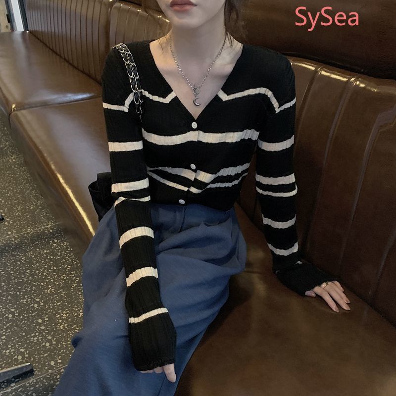 Áo khoác cardigan dệt kim tay dài họa tiết kẻ sọc thời trang mùa hè dành cho nữ