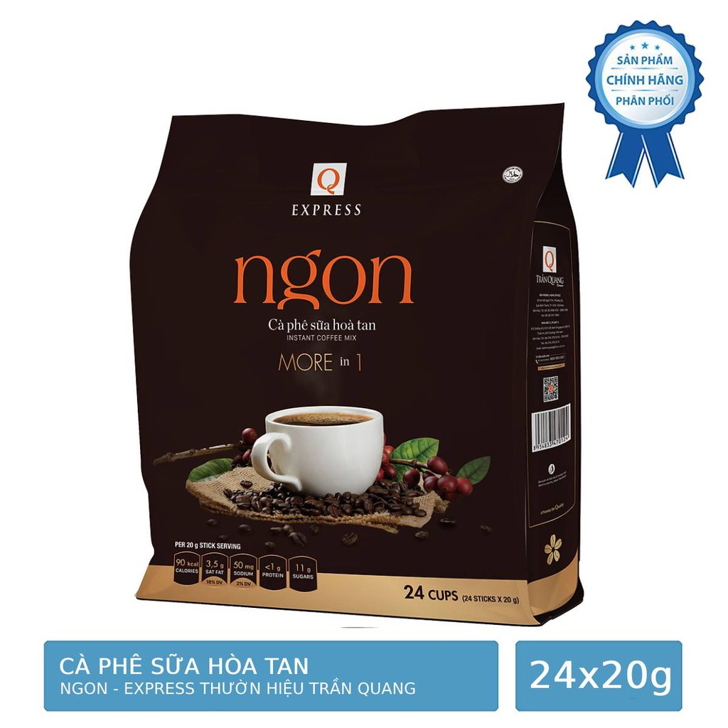 Bịch 24 Gói Cà Phê Sữa Hòa Tan 3 in 1 Q Express Ngon Trần Quang 20g