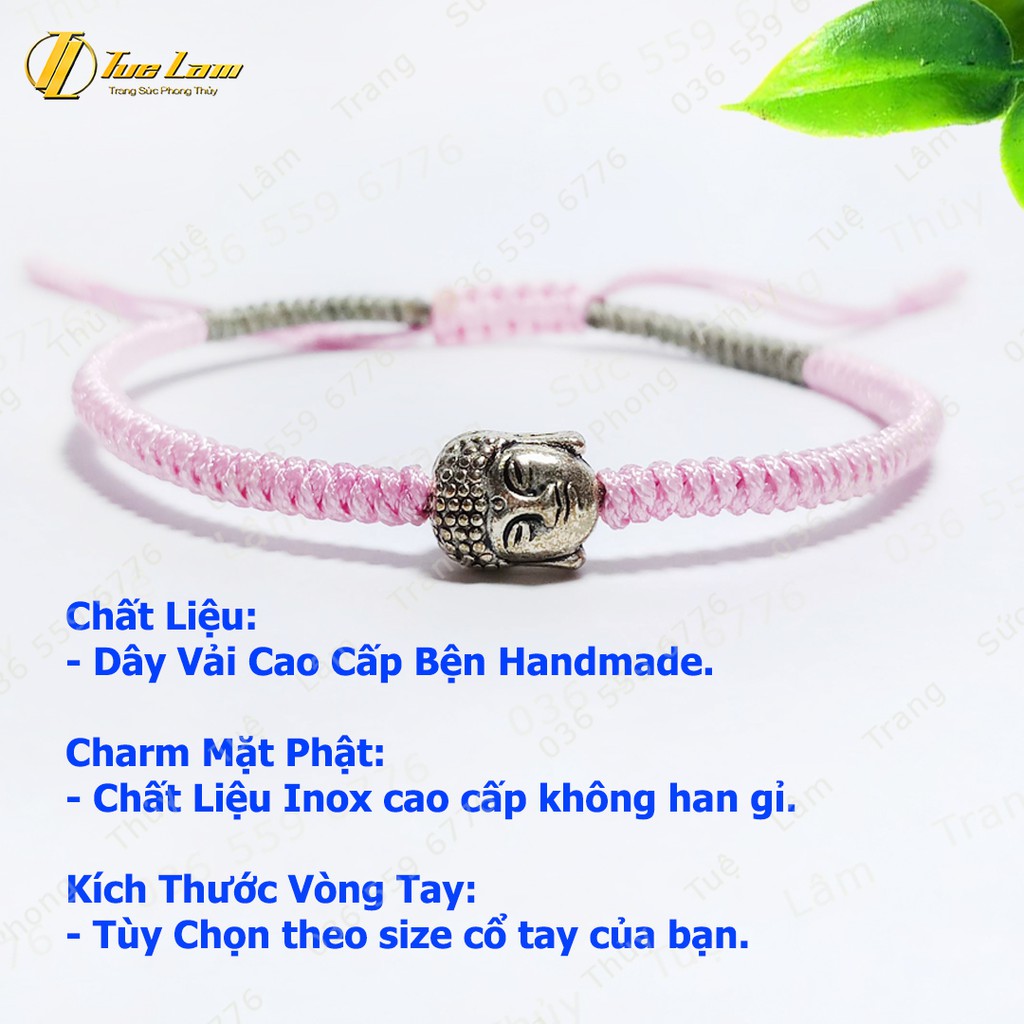 Vòng tay chỉ may mắn màu hồng bện handmade kiểu tây tạng mặt phật nhỏ bình an - Tuệ Lâm