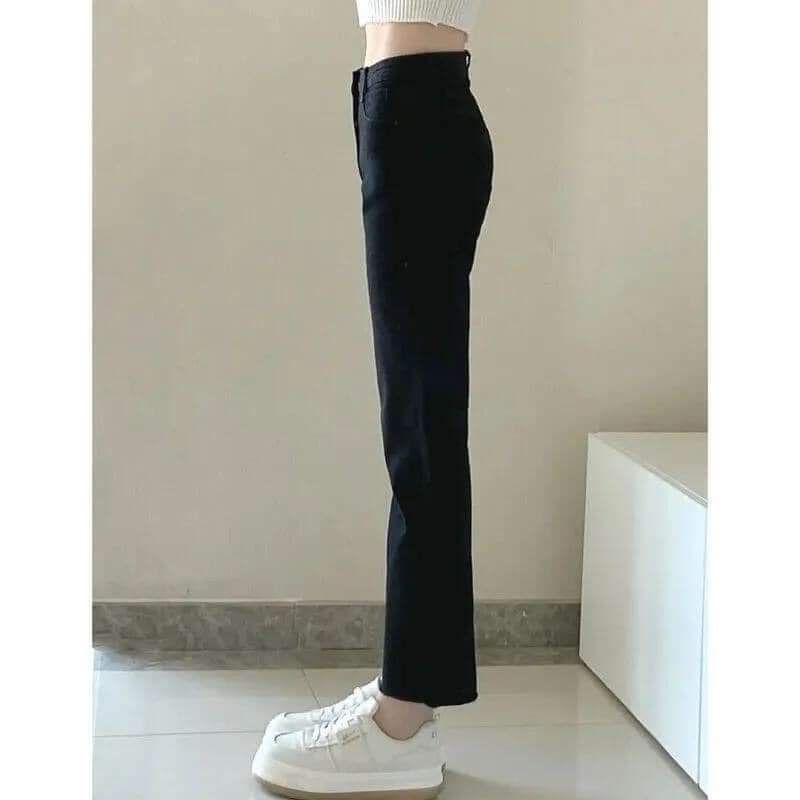 Quần ống đứng ,quần jean nữ cạp cao chất co giãn mềm màu đen dễ phối đồ SẴN SZ M