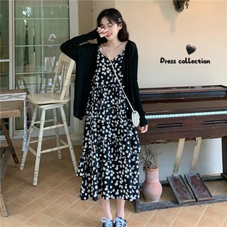 Đầm Dài Hai Dây Họa Tiết Hoa Cúc Phong Cách Cổ Điển Cho Nữ
