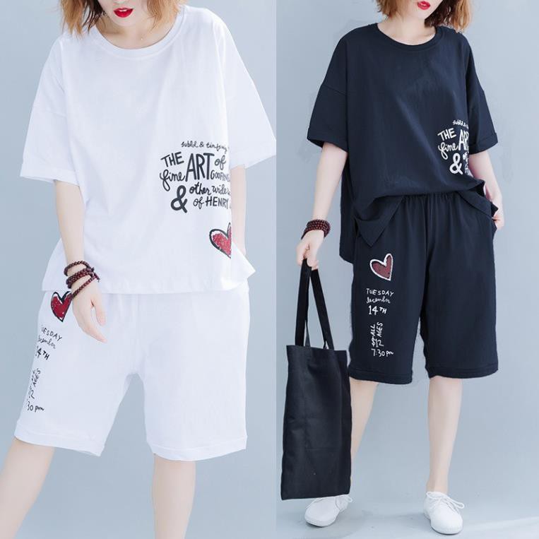 SÉT bộ đồ nữ chất cotton mát mặc ở nhà, set hình in siêu cute, áo thun cánh dơi b