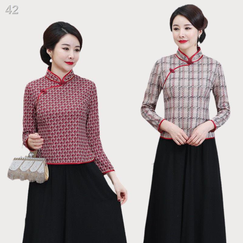 ZXuân và Thu 2021 mới áo sườn xám cổ ngắn đầu Đường phù hợp với Trung Quốc nhỏ sơ mi Retro váy đã mỏng hơn