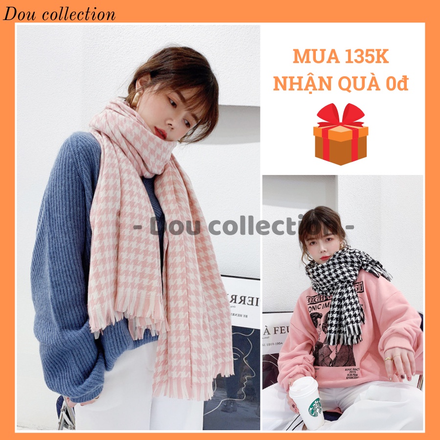 [Nowship2h] Khăn Len Choàng Cổ (Khăn Cashmere Len) Cao Cấp Giữ Ấm Họa Tiết Houdstoth - 70x190cm - PASHMINA - Mã LN012