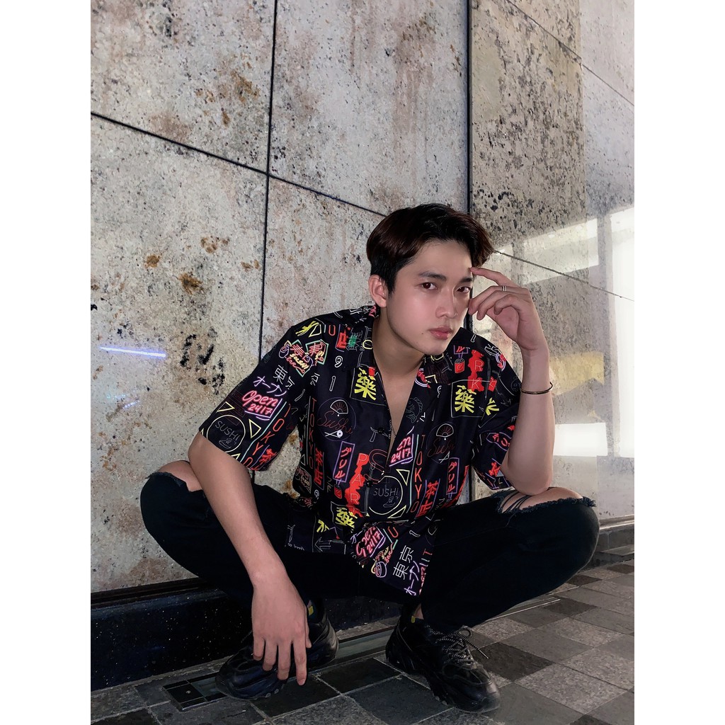 🆗 [ HÓT ] Áo sơ mi tay ngắn họa tiết NEON mende tay lỡ, FORM UNISEX 👕👖 | BigBuy360 - bigbuy360.vn