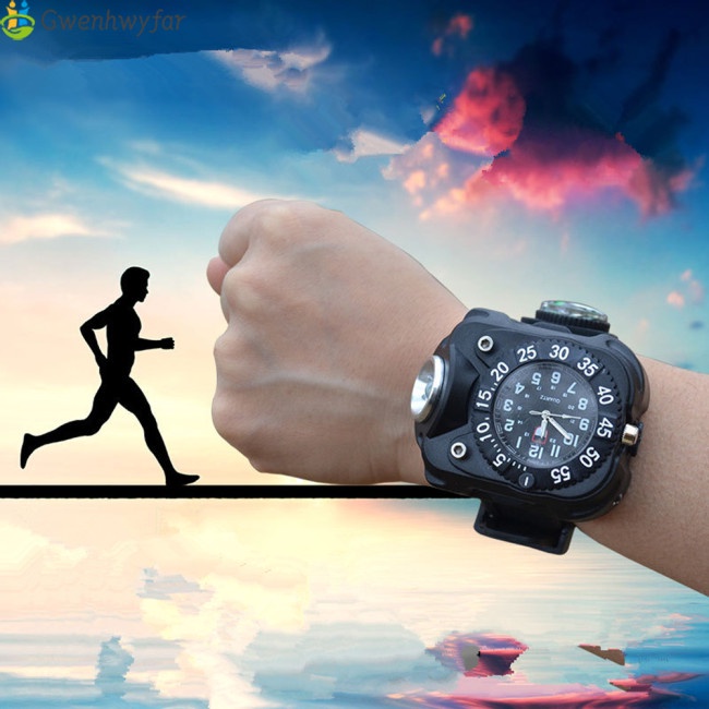 Đồng hồ đeo tay 3 trong 1 siêu sáng có la bàn và đèn pin sạc được chống thấm nước phong cách thể thao cho nam