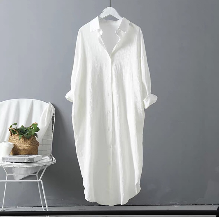 Đầm sơ mi dài dáng suông chất đũi trẻ trung, thời trang xuân hè 2022