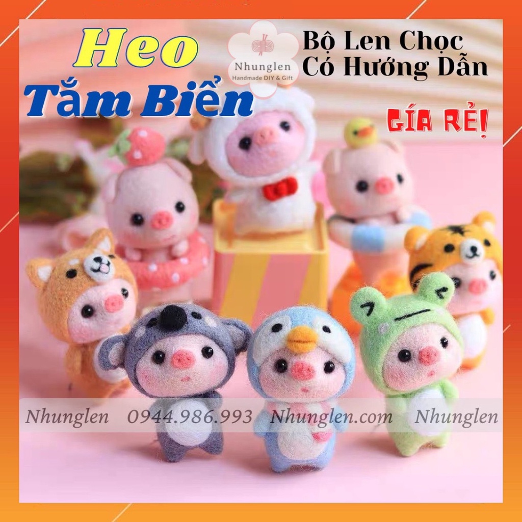 [MỚI] 16 mẫu len chọc Lợn Tắm Biển - Quà tự tay làm, DIYs có hướng dẫn - Needle felting Pig