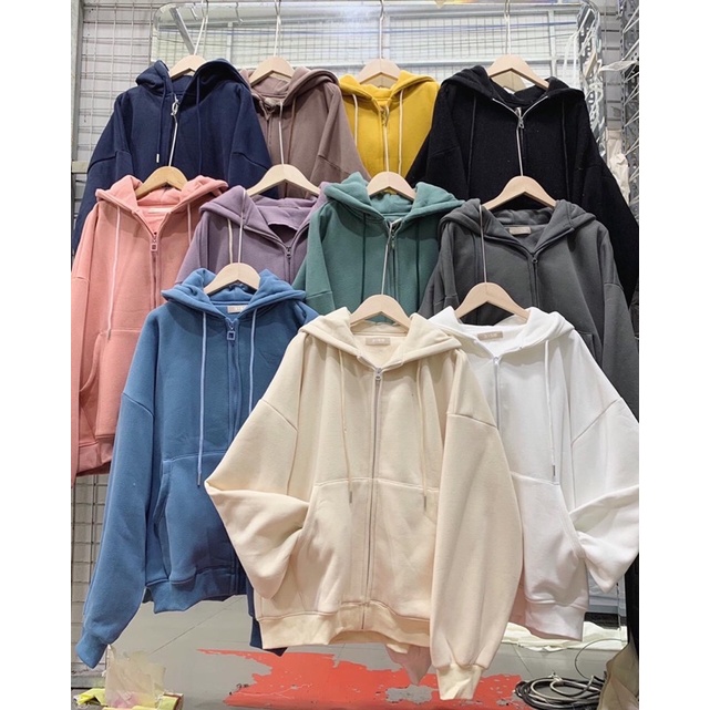 [Ảnh thật cuối] Áo khoác nỉ Hoodie có mũ tay bồng form rộng gam màu Pastel phong cách Hàn Quốc | BigBuy360 - bigbuy360.vn