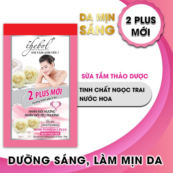 Sữa tắm thảo dược tinh chất ngọc trai, nước hoa Thebol 2 Plus 12 gói x 6g (DÂY)