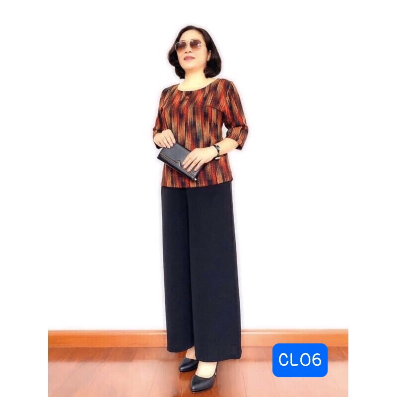 Bộ đồ Trung niên cho Bà cho Mẹ - Áo lụa hàn châu Quần tơ đũi Cao Cấp