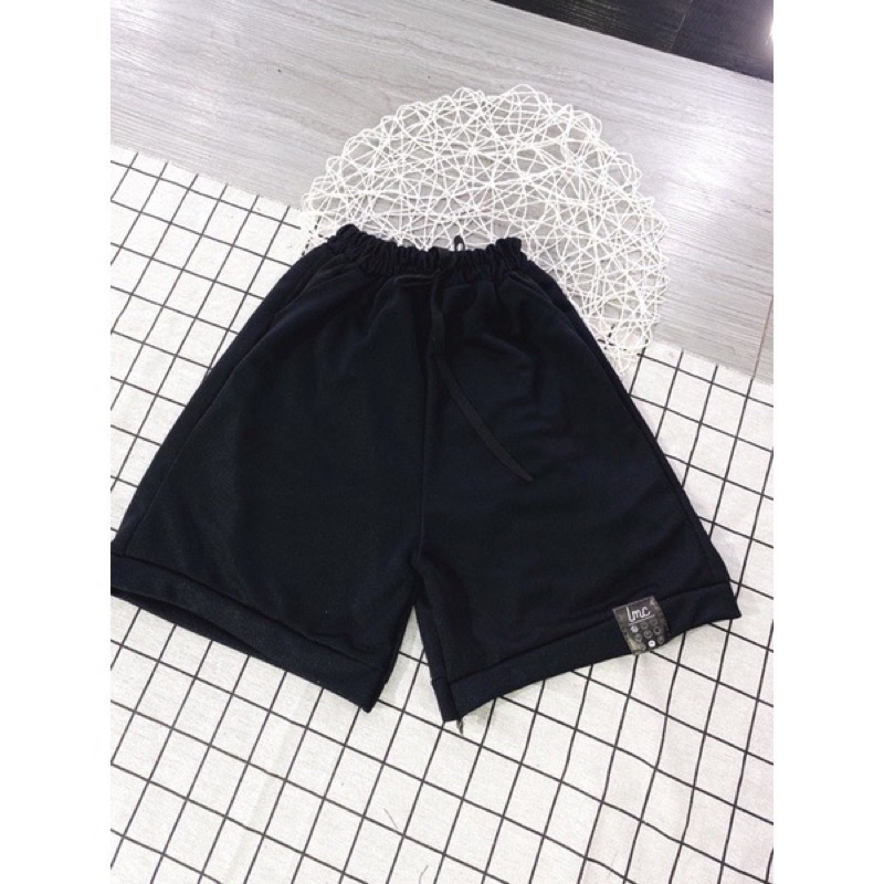 Quần Đùi Unisex Dáng Hàn Logo Quần Short Nam Nữ Cạp Chun 2 Màu Đen, Xám Ulzzang Hot Hit
