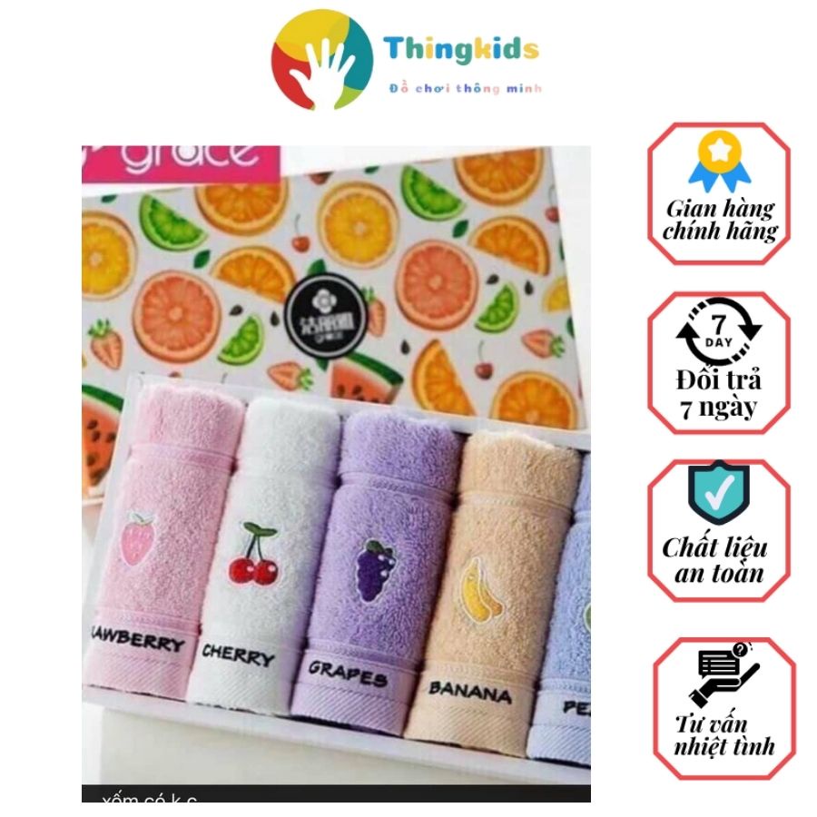 Set 5 khăn mặt cotton hình hoa quả mềm mịn - Thingkids