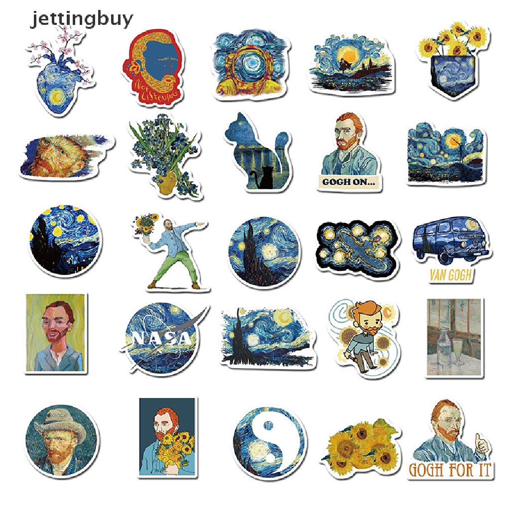 Set 40 sticker JETTING dán trang trí hình họa sĩ Vincent Willem Van Gogh
