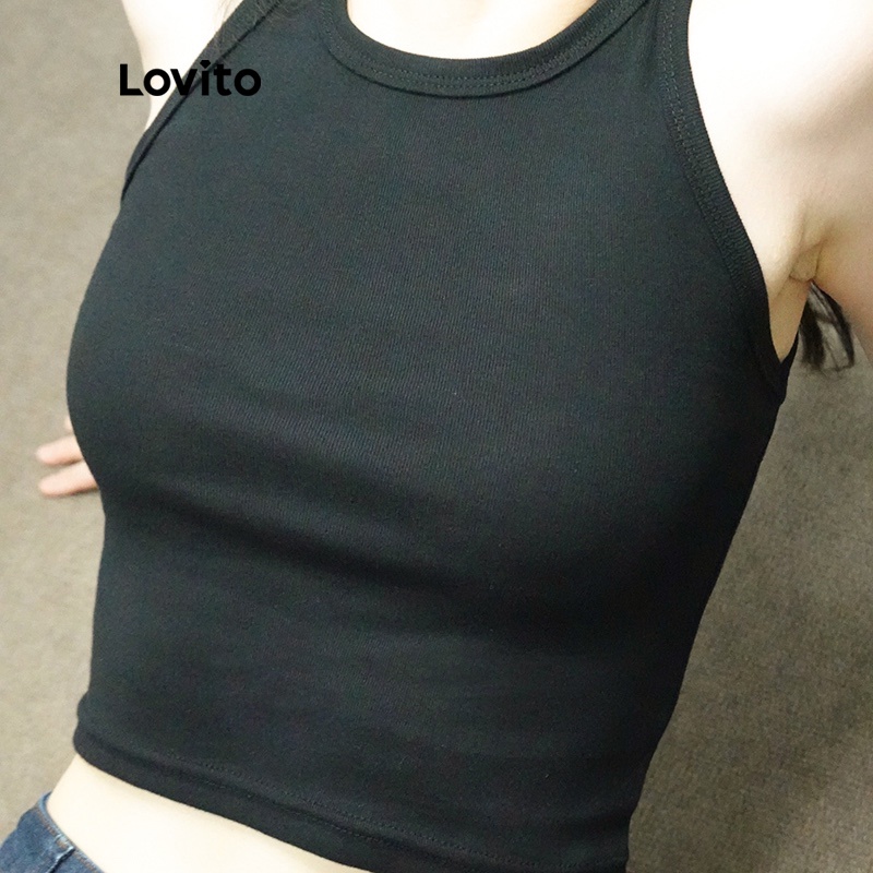 Áo Crop Top Lovito Không Tay Dáng Ôm Màu Trơn (Đen/Xanh Lá/Hồng) | BigBuy360 - bigbuy360.vn