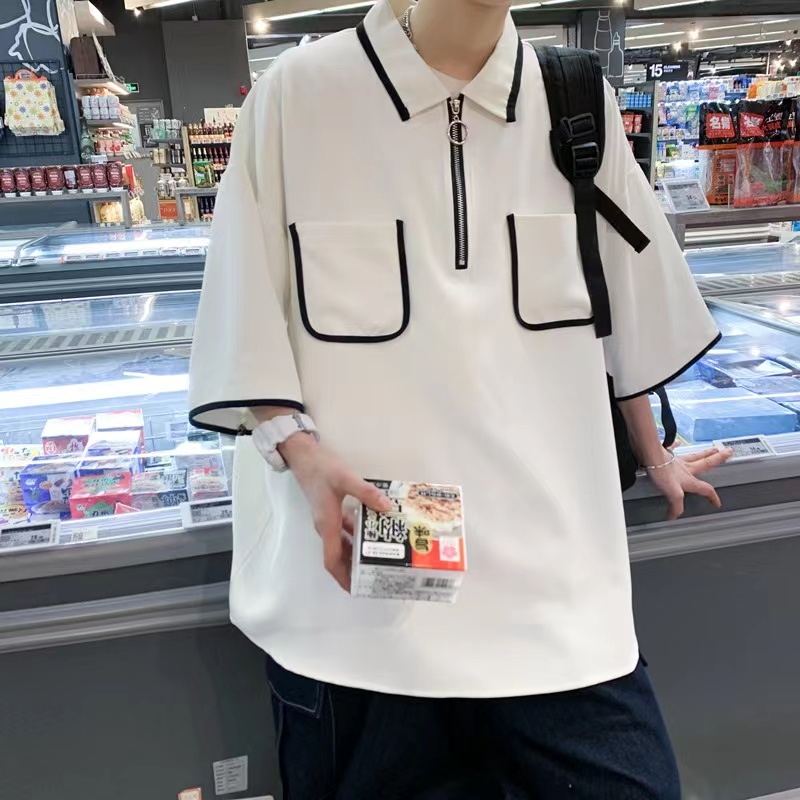 Áo polo Tay Ngắn Có Túi Thời Trang Phong Cách Hàn Quốc
