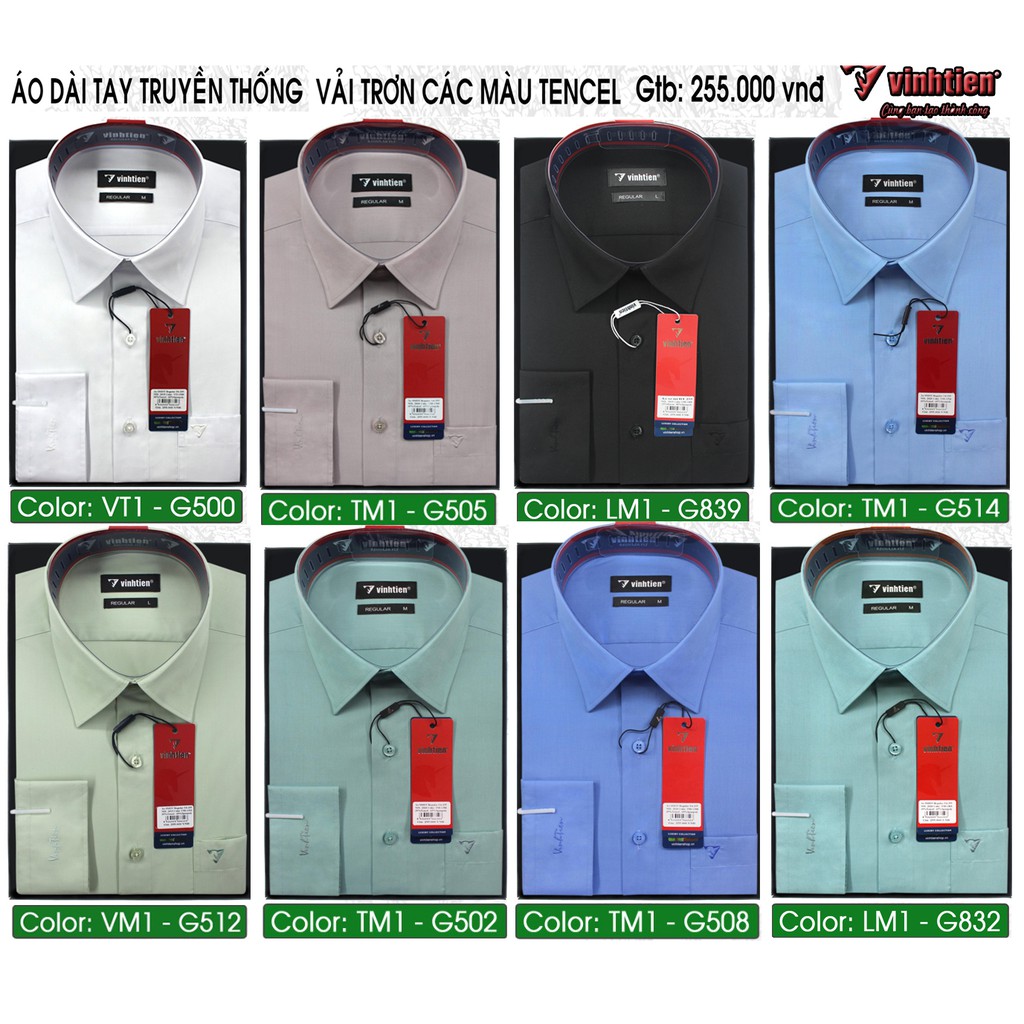 Áo Sơ Mi Dài Tay Dáng Regular Vĩnh Tiến Trơn Màu 320