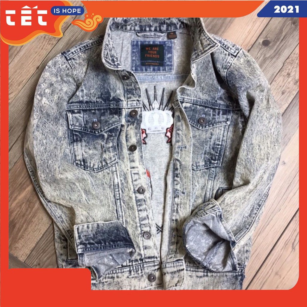 Áo khoác denim thêu hình trừu tượng