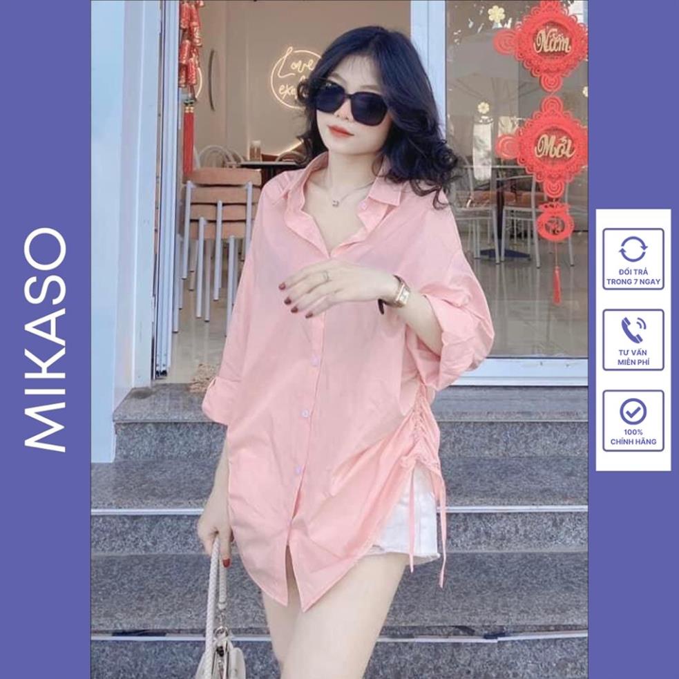 Áo sơ mi nữ hồng tay dài form rộng trắng bánh bèo kiểu hàn quốc unisex công sở đi học đi chơi đẹp cao cấp 086 mikaso