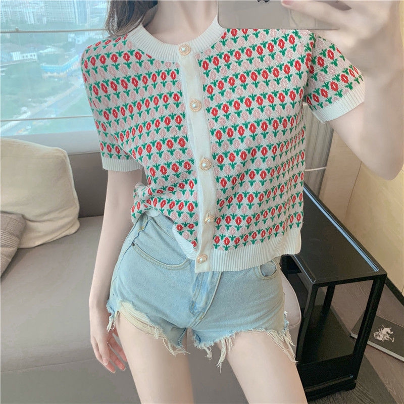 Áo Cardigan Dệt Kim Dáng Rộng In Họa Tiết Hoa Phối Nút Ngọc Trai Thời Trang Mùa Hè Phong Cách Hàn Quốc Mới Cho Nữ | WebRaoVat - webraovat.net.vn