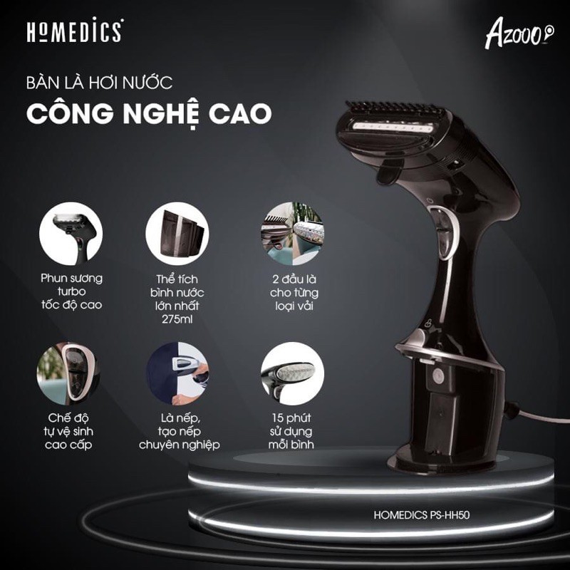 Bàn là bàn ủi hơi nước cầm tay Homedics PS-HH50 TurboHTBeauty nhập khẩu USA, Bàn ủi hơi nước cầm tay đứng philips