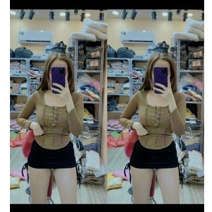 áo thun gân tay dài nút  bấm phối đường li 2 bên sườn li