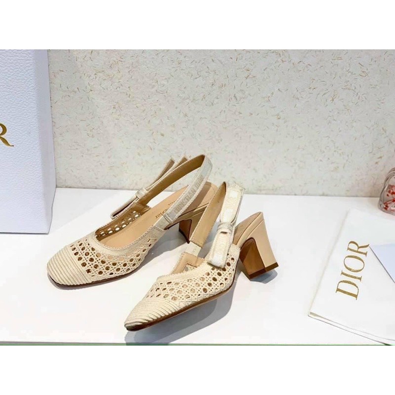 Sandal cao gót D lưới quai nơ 5p fullbox