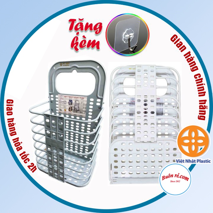 Giỏ đựng đồ gấp gọn thông minh Việt Nhật tặng móc dính trong , giỏ treo tường đựng quần áo đồ dùng nhà tắm - 00540