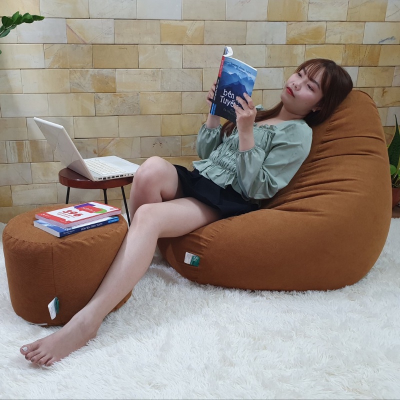 Ghế Lười Hạt Xốp 3ii Home 2 Lớp Cao Cấp Màu Nâu Size L 100x120cm Vải Nhung Gân Hạt Xốp EPS 2mm 3mm Được Khử Mùi An T