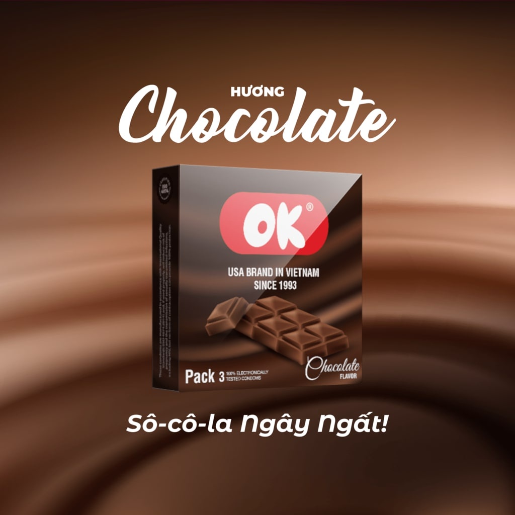 Bao cao su chất lượng cao OK hương Chocolate - hộp 3 chiếc