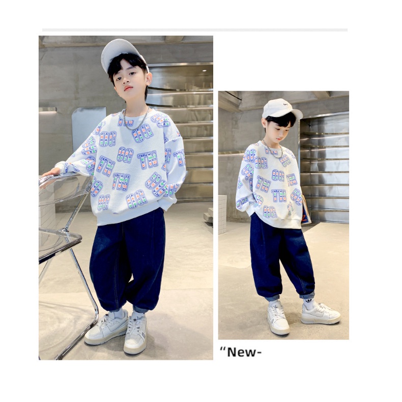 Áo Thun Dài Tay Cổ Tròn Thời Trang Thu Đông Cho Bé Trai 100-170cm