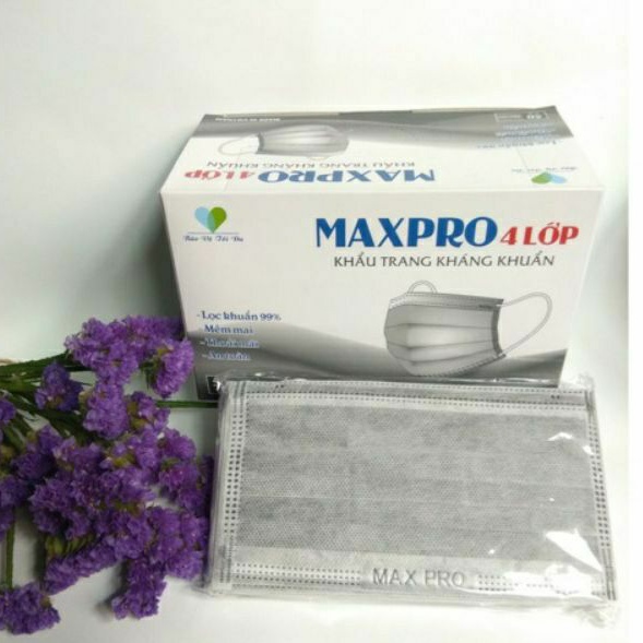 Hộp 50 Khẩu trang 4 lớp người lớn MAXPRO - Màu xám