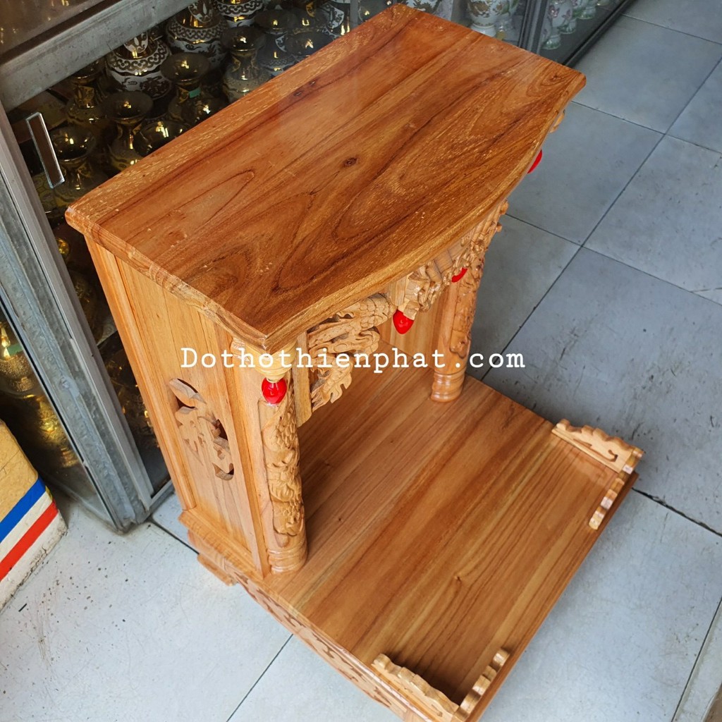 Bàn thờ thần tài ông địa gỗ xoan ngang 48 cm quỳ hộp hàng đẹp