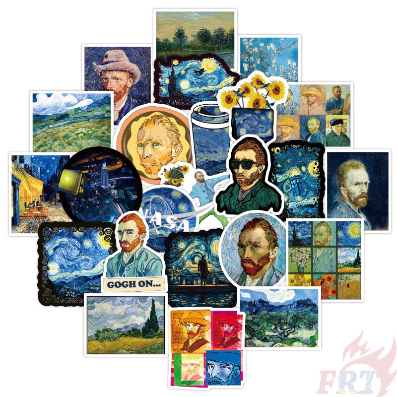 Set 50 miếng dán trang trí hình bức tranh Van Gogh mẫu 03