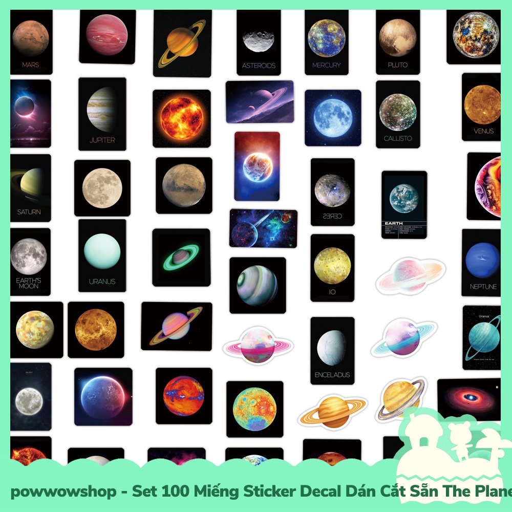 [Sẵn VN - Hỏa Tốc] Set 100 Miếng Sticker Decal Cắt Sẵn DIY Dán Trang Trí Vật Dụng Mẫu The Planets &amp; The Cats