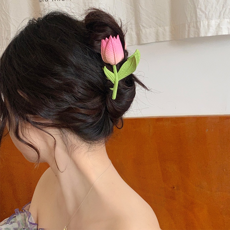 Kẹp Tóc Càng Cua Kim Loại Hình Hoa Tulip Hướng Dương Siêu Xinh Dễ Thương Mainia Shop
