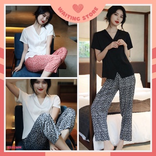 Đồ bộ nữ - đồ mặc nhà cộc dài vải lụa cao áo trơn quần họa tiết beo cdlp08