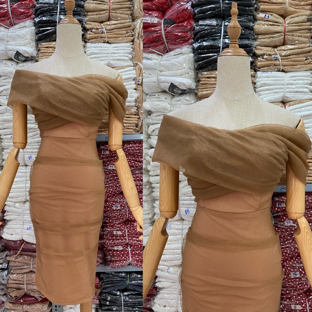 Đầm dự tiệc dáng ôm body lưới bẹt vai | BigBuy360 - bigbuy360.vn